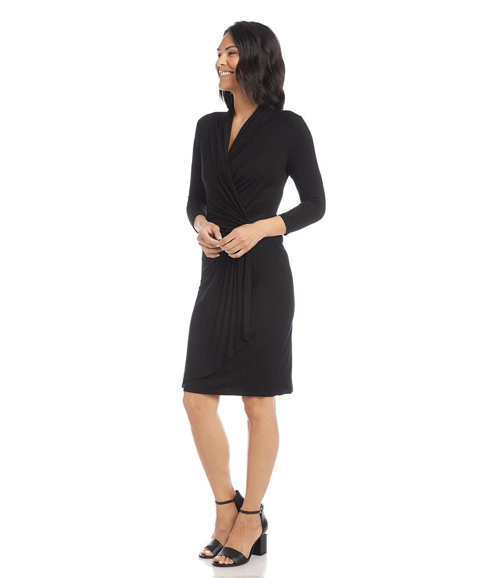Karen Kane Women's Petite Size Cascade Wrap Dress, PS, PS, Black, Rayon/Spandex Karen Kane Women's Petite Size Cascade Wrap Dress, PS, PS, Black, Rayon/Spandex