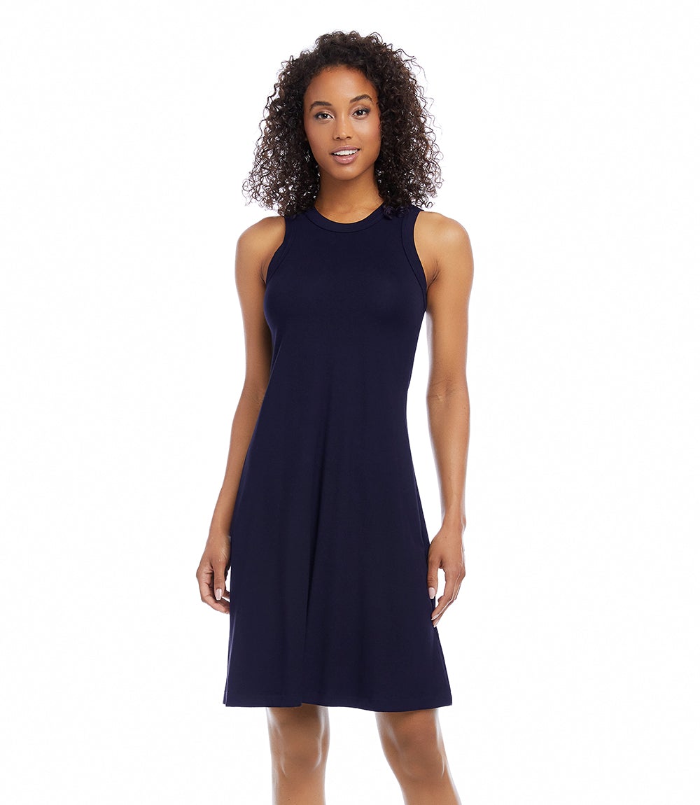 Navy High Neck A Line Dress Karen Kane