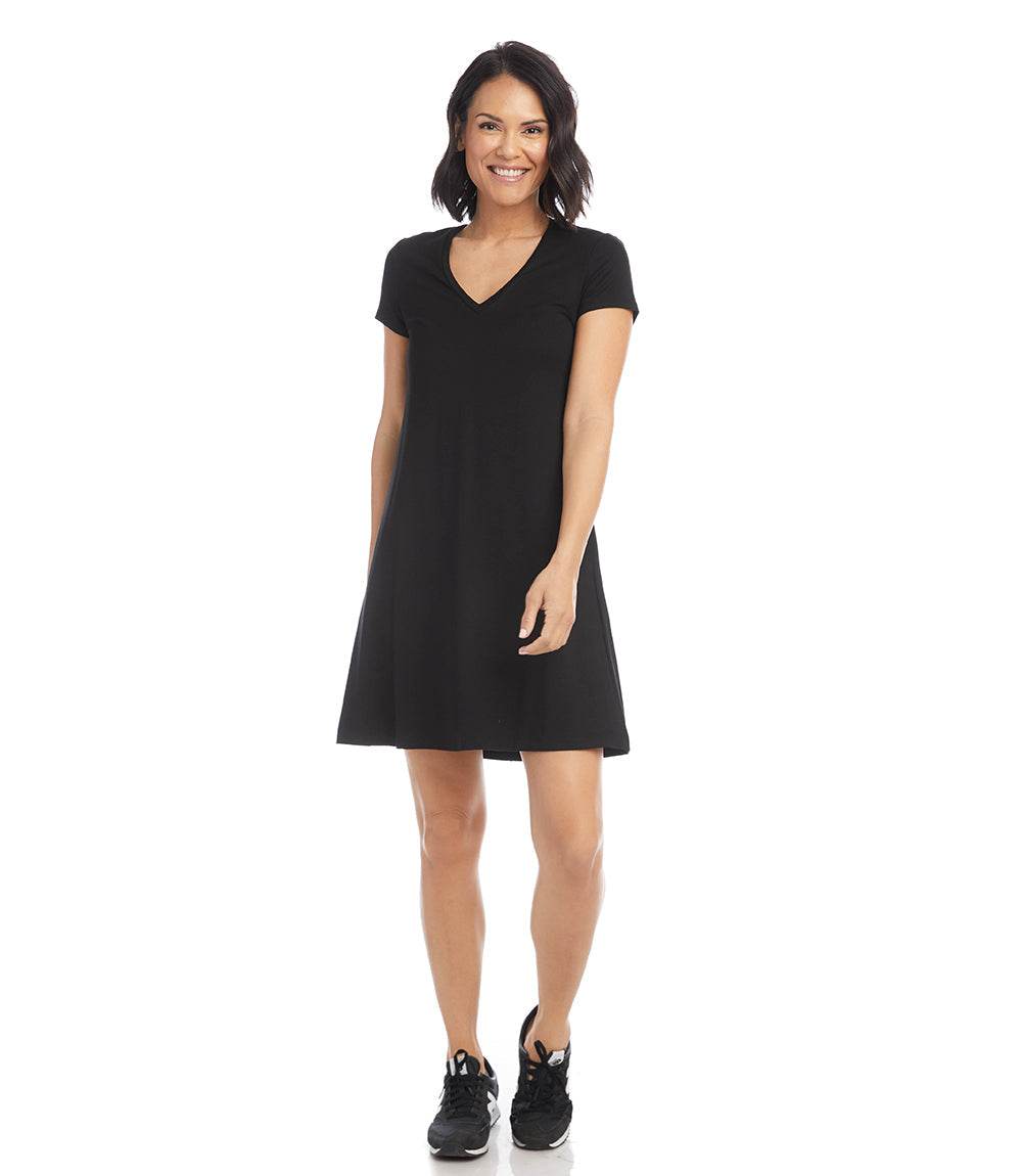 black knit dress with pockets Black Mock Neck Front Pocket Short Sleeve Sweater Dress *FINAL SALE*