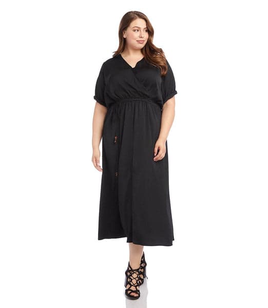 Black Plus Size Cuffed Sleeve Dress | Karen Kane