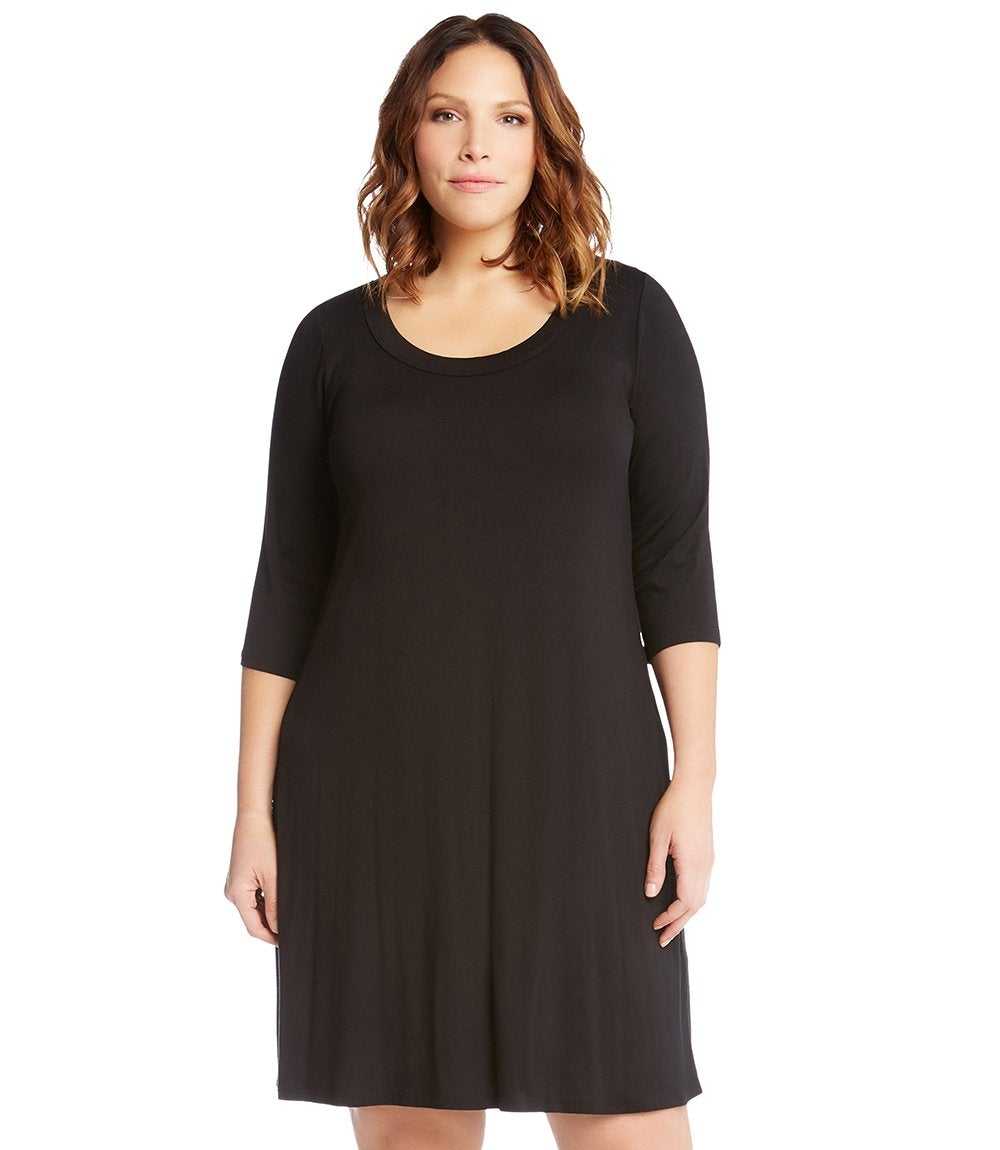 Karen Kane Plus Size 3/4 Sleeve A Line Dress, 3X, Black Karen Kane Plus Size 3/4 Sleeve A Line Dress, 3X, Black