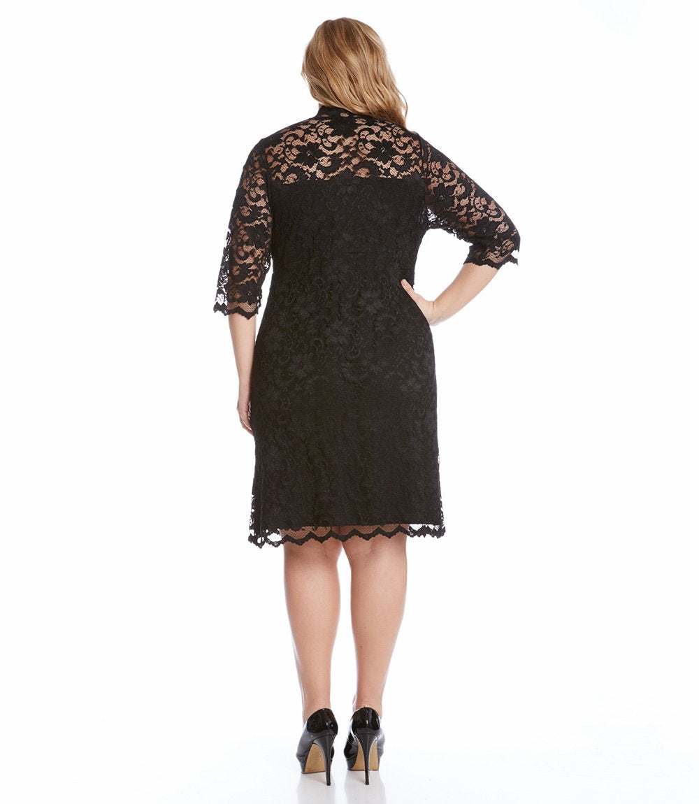 Karen Kane Plus Size V Neck Scallop Lace Dress, 0X, Black Karen Kane Plus Size V Neck Scallop Lace Dress, 0X, Black