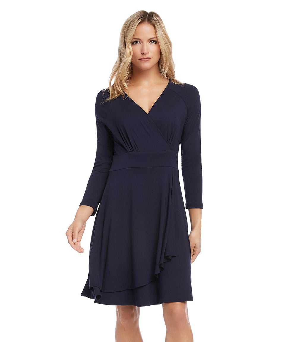 Karen Kane Women's Faux Wrap Drape Dress, M, Navy, Rayon/Spandex Karen Kane Women's Faux Wrap Drape Dress, M, Navy, Rayon/Spandex