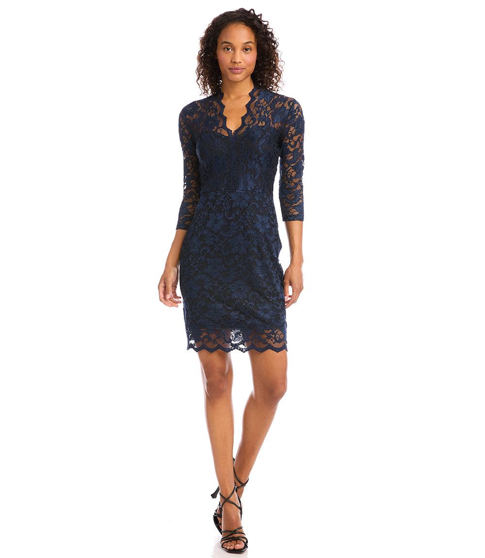 chinese dress ladies V-Neck Scallop Hem Lace Dress