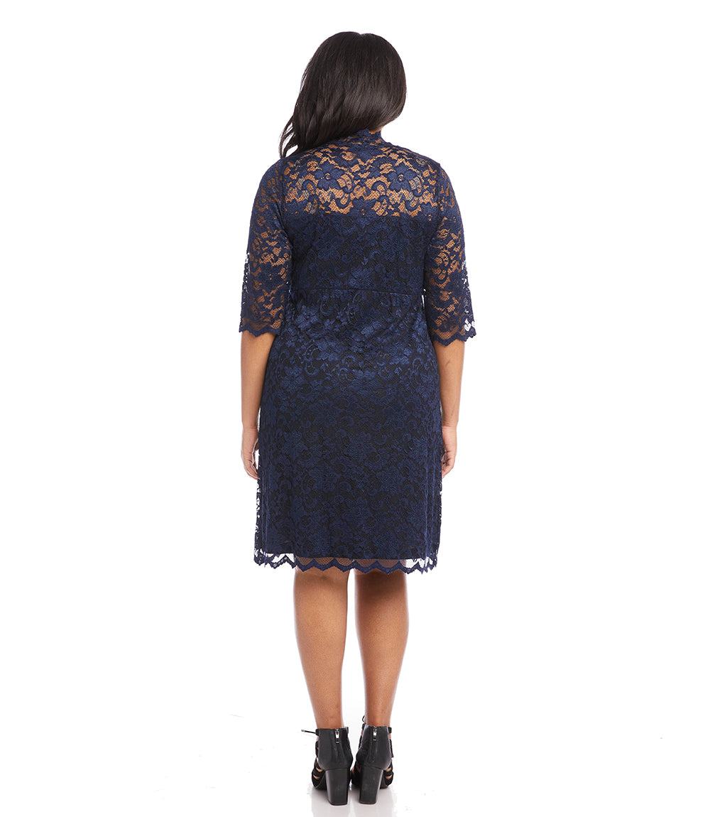 Karen Kane Scalloped Stretch Lace Dress - Navy