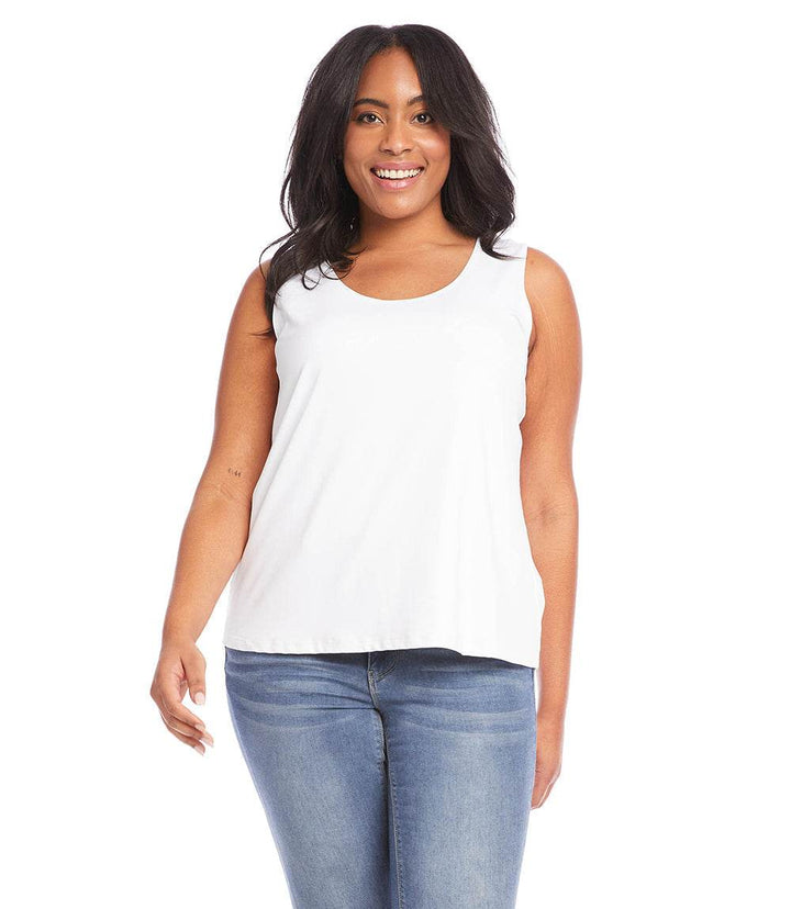 Plus size scoop tank top in white with relaxed fit and sleeveless design