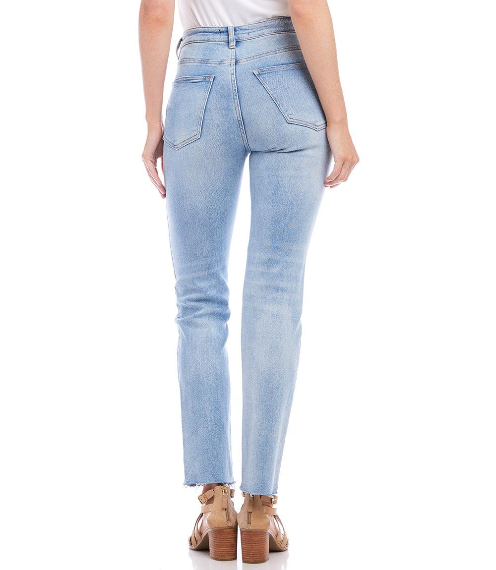 【anuans】Slim straight denim LIGHT BLUE Raw Hem Straight Jeans - Stretchy Skinny Fit Ankle Length – Karen Kane