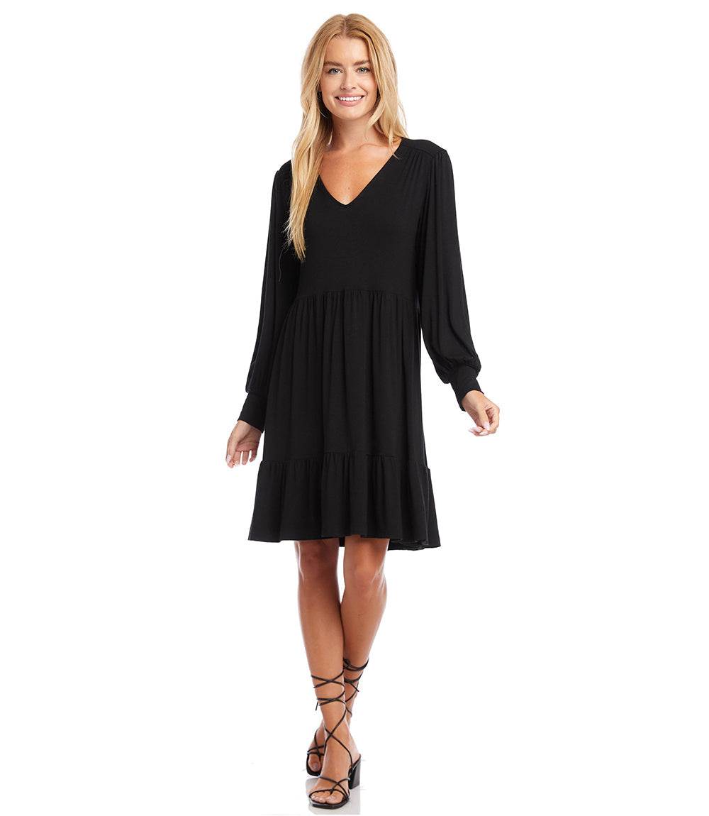 petite long sleeve casual dresses Karen Kane Women's Petite Size Long Sleeve Tiered Dress, LP, LP, Black, Rayon/Spandex