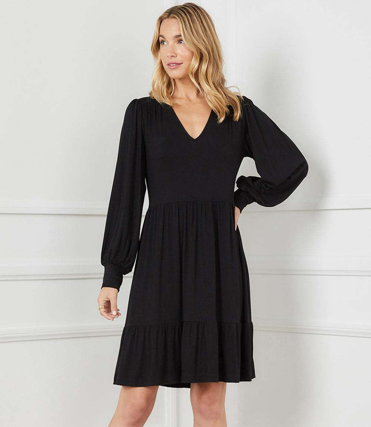 Black Long Sleeve Tiered Dress