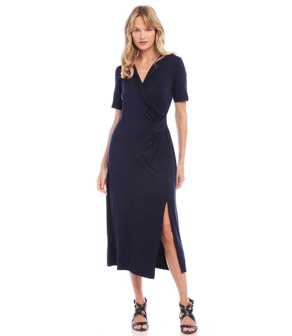 Faux Wrap Midi Dress - Stylish & Comfortable Jersey Knit Dress  Karen Kane