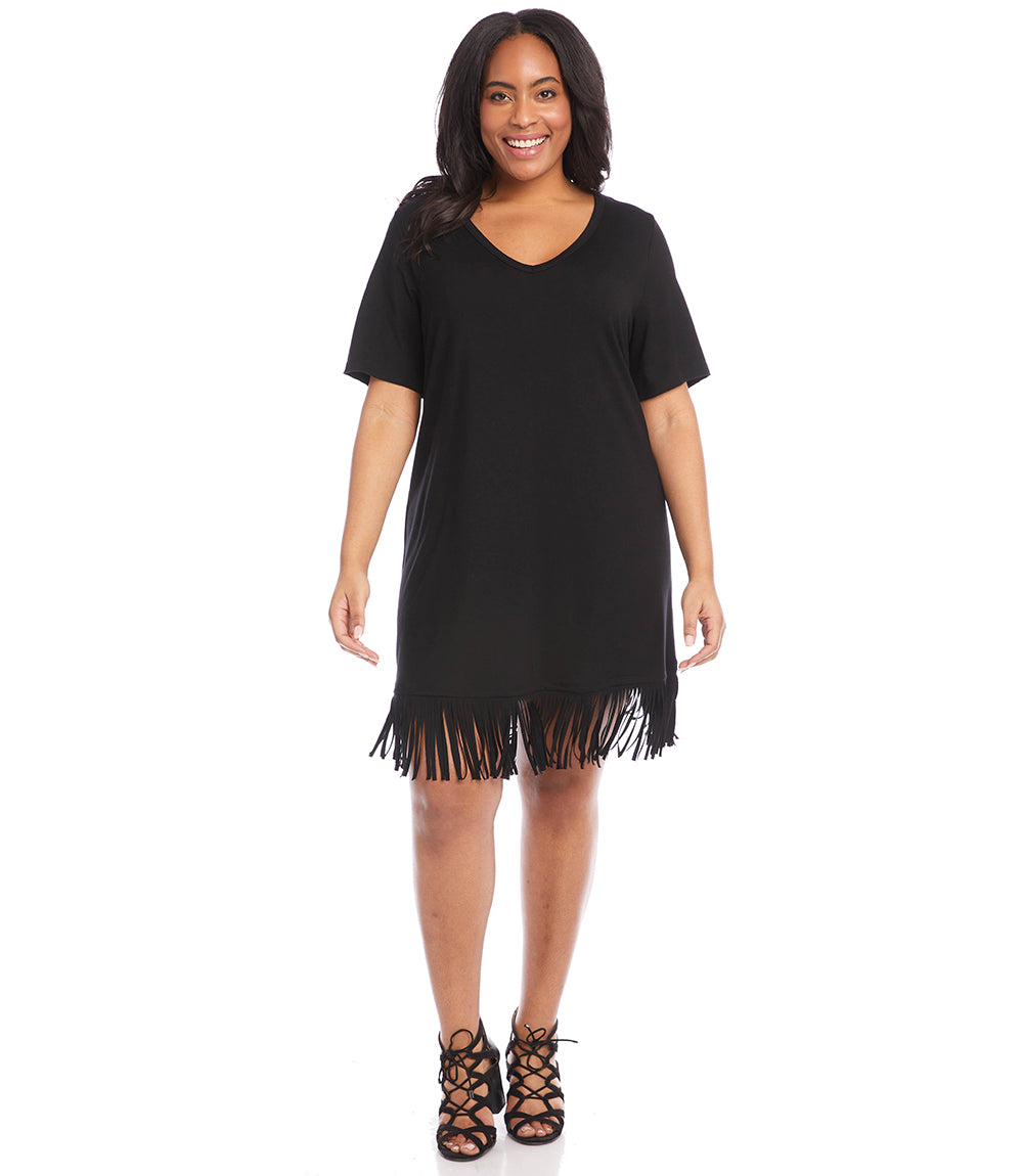 Black Plus Size VNeck Fringe Dress Karen Kane