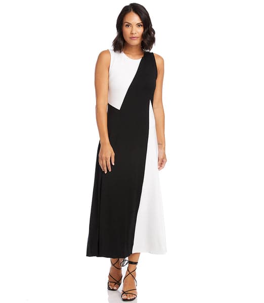 Black With White Petite Size Sleeveless Colorblock Dress | Karen Kane