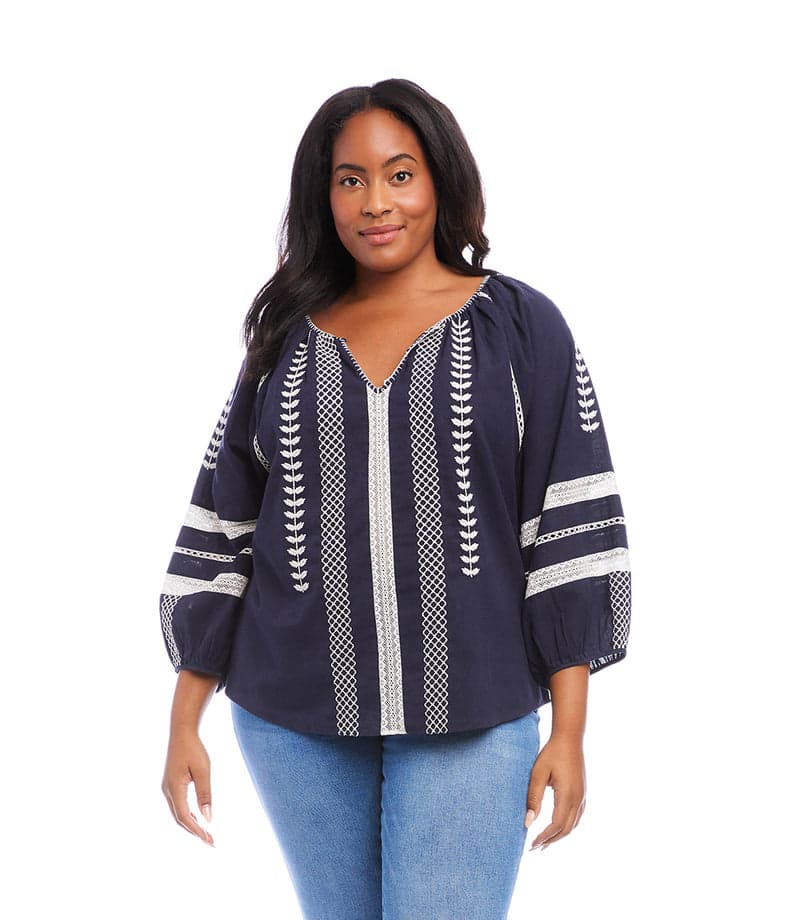 Plus Size Embroidered Peasant Top