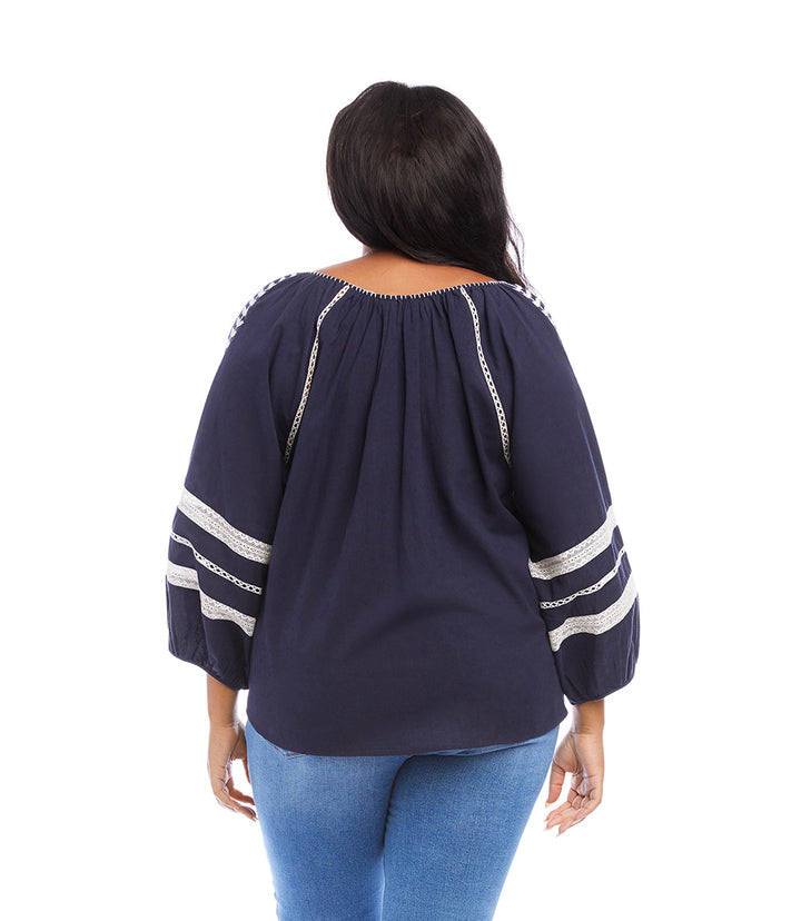 Plus Size Embroidered Peasant Top