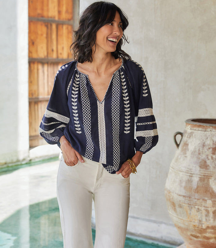 Embroidered Peasant Top