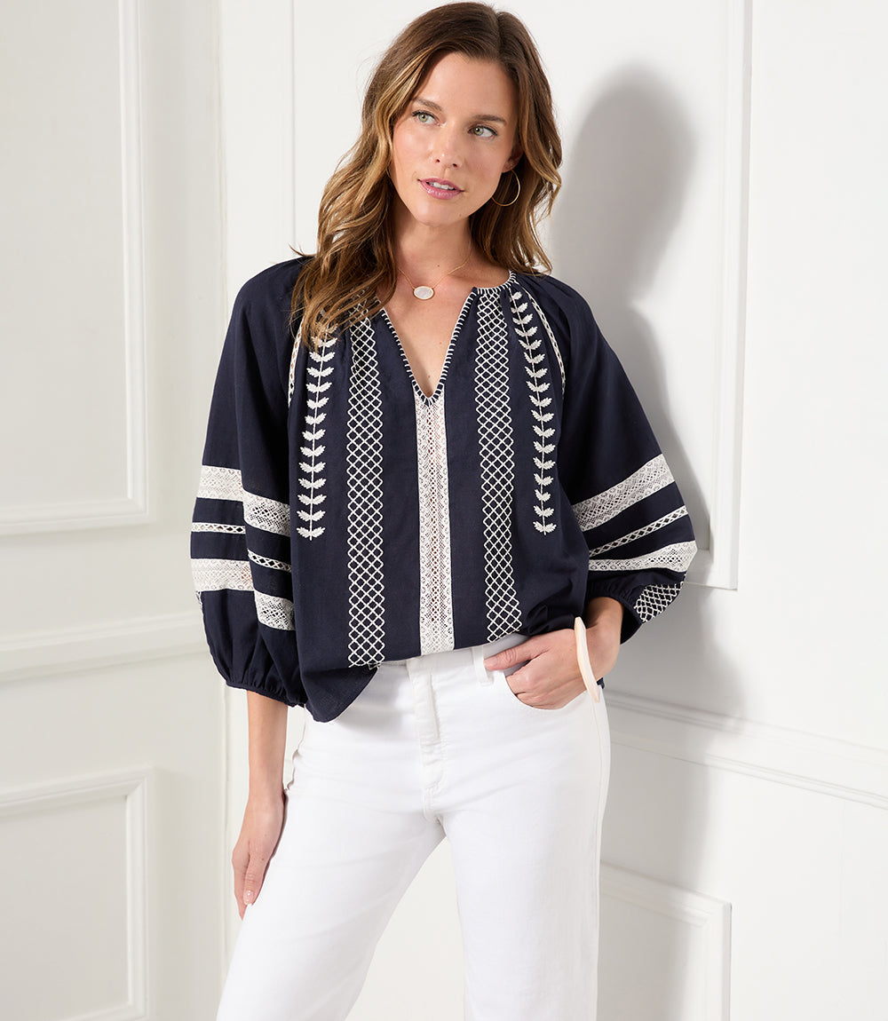 Embroidered Peasant Top