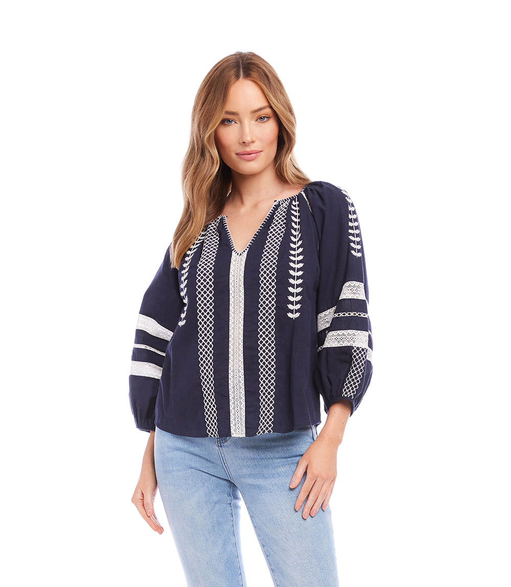 Embroidered Peasant Top