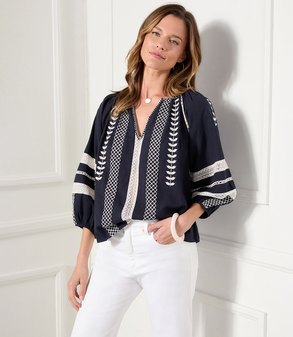 Embroidered Peasant Top