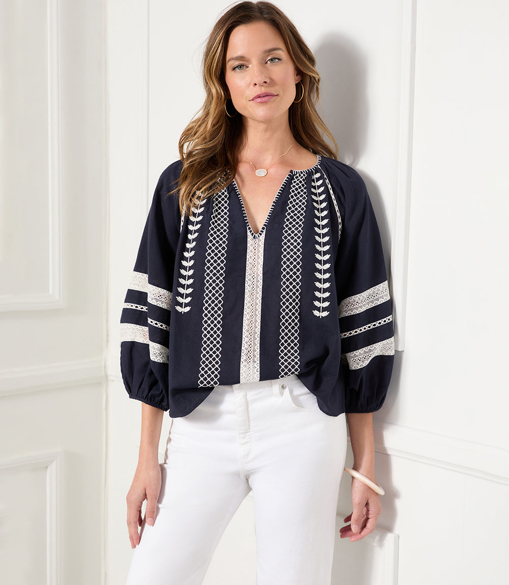 Embroidered Peasant Top