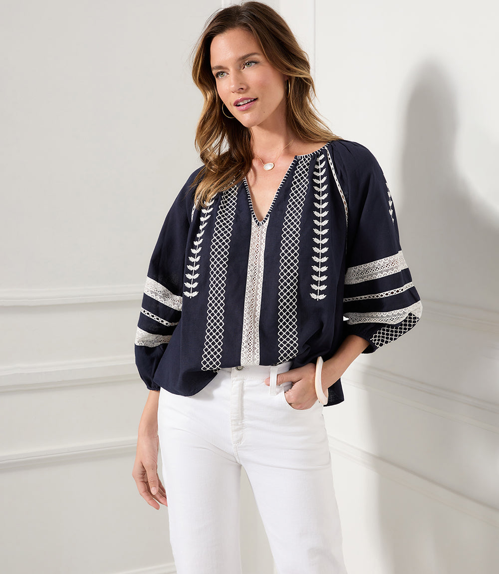 Embroidered Peasant Top