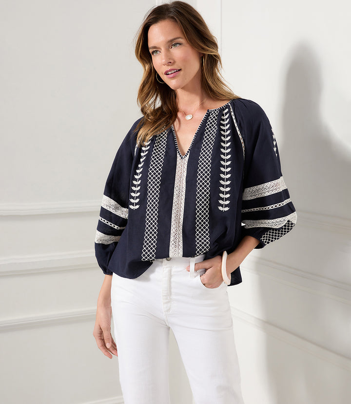 Embroidered Peasant Top