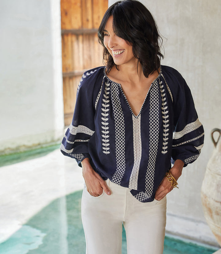 Embroidered Peasant Top