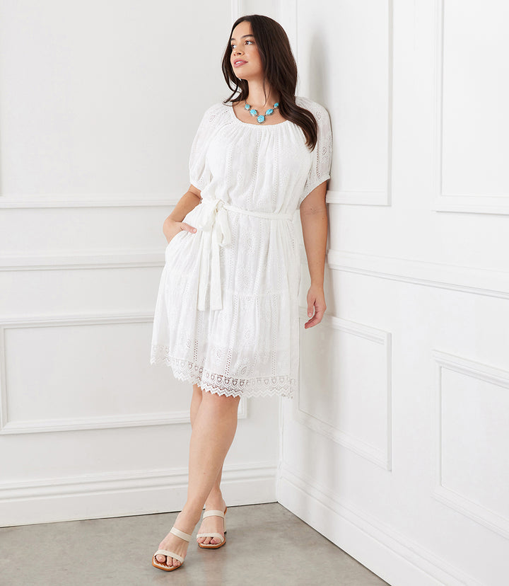 Plus Size Embroidered Puff Sleeve Dress