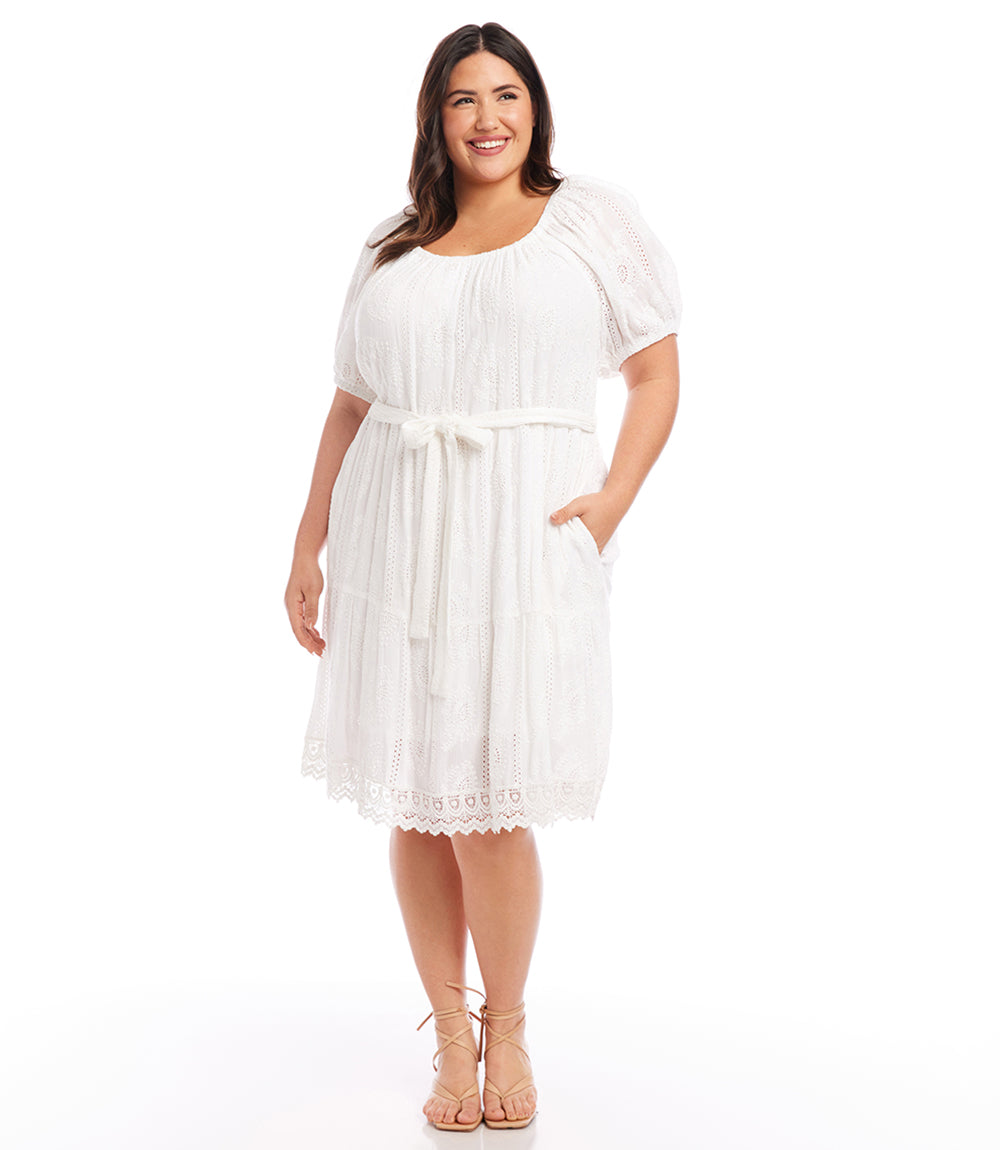Plus Size Embroidered Puff Sleeve Dress