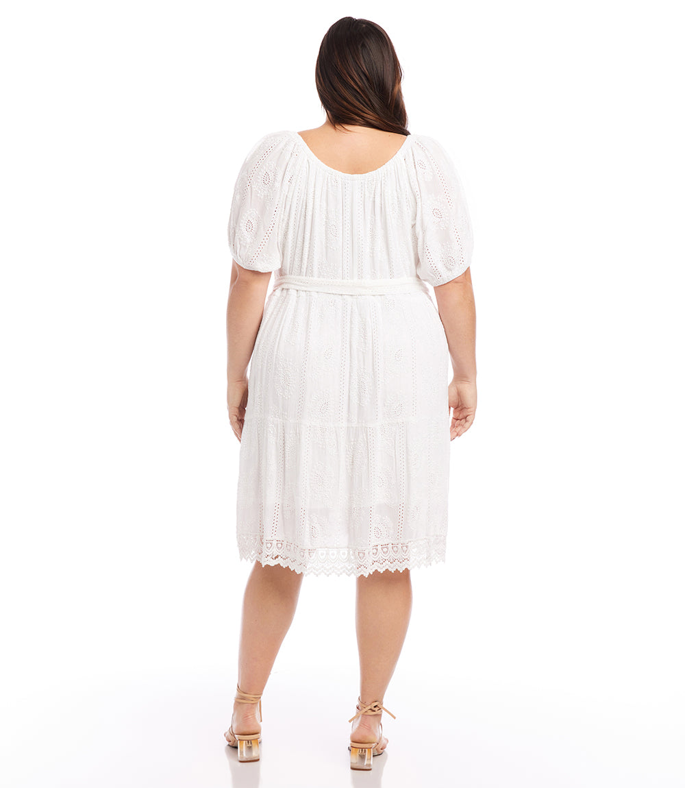 Plus Size Embroidered Puff Sleeve Dress