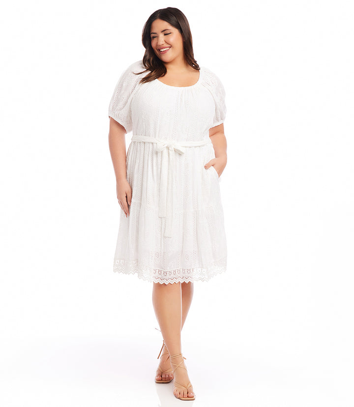 Plus Size Embroidered Puff Sleeve Dress