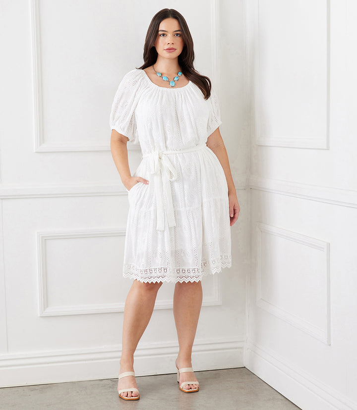 Plus Size Embroidered Puff Sleeve Dress