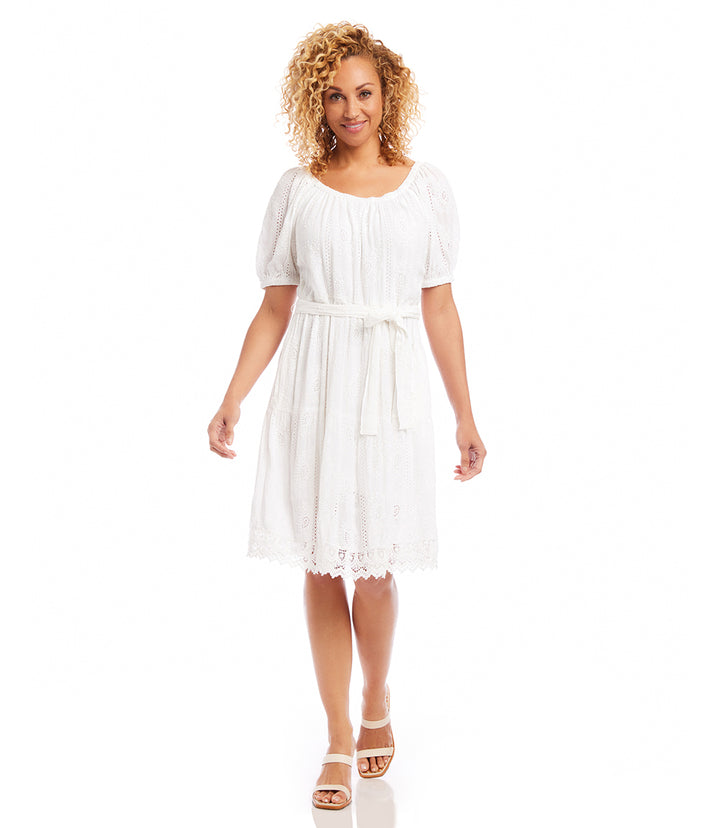 Embroidered Puff Sleeve Dress