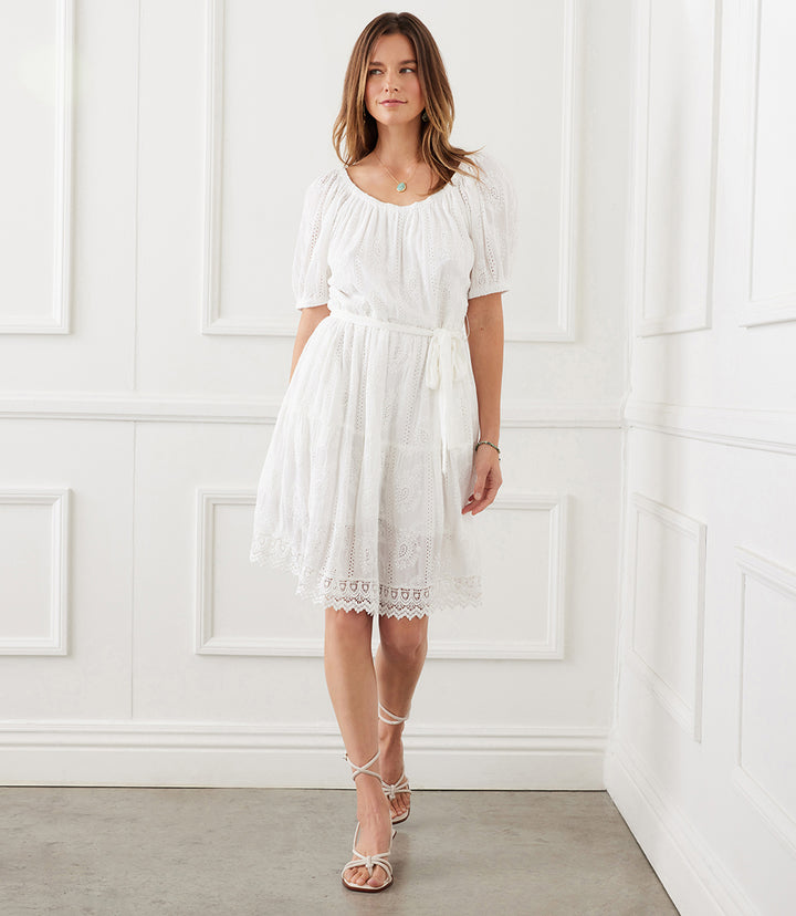Embroidered Puff Sleeve Dress