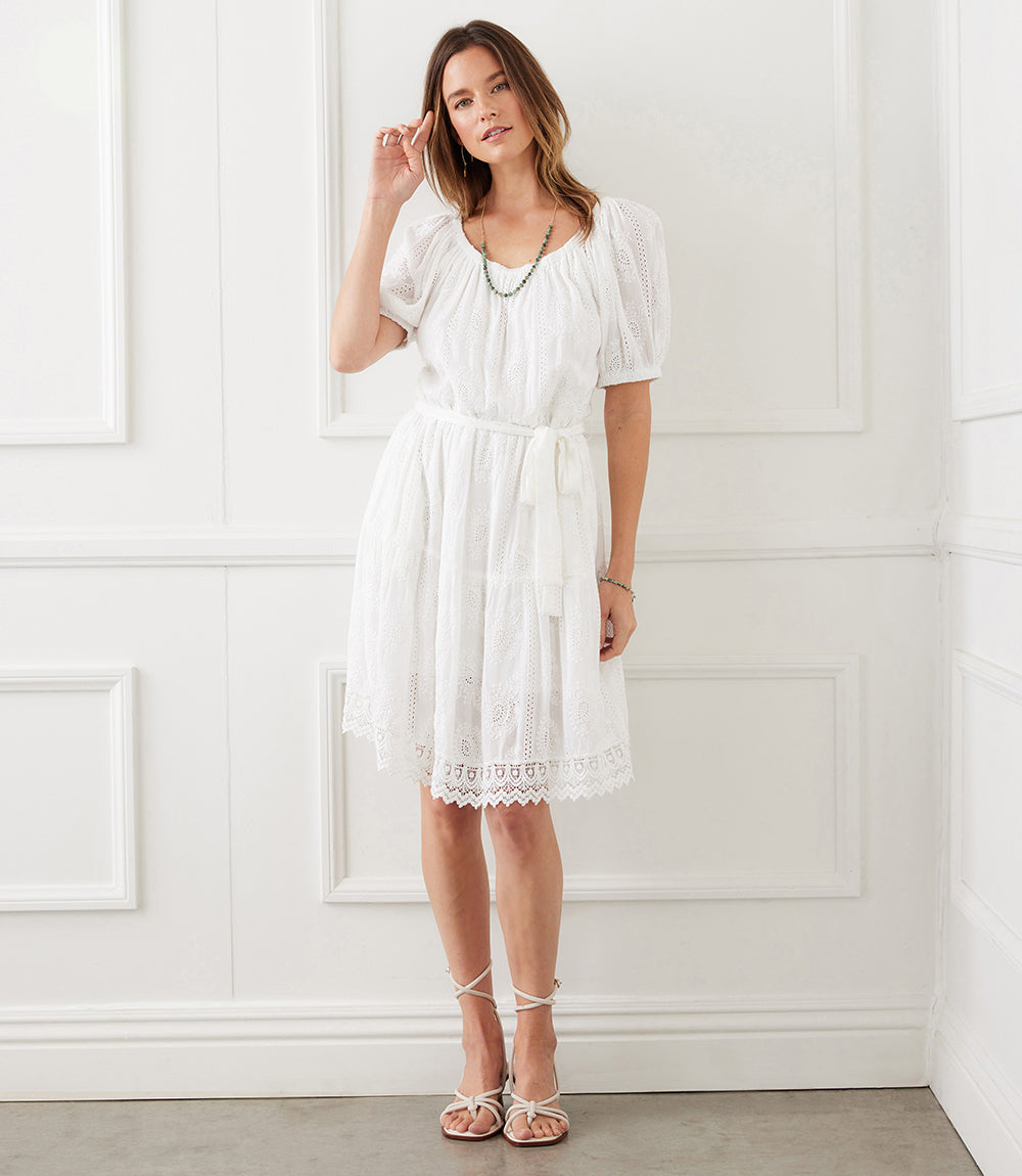 Embroidered Puff Sleeve Dress
