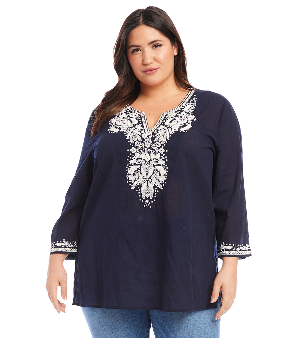 Plus Size Embroidered Tunic
