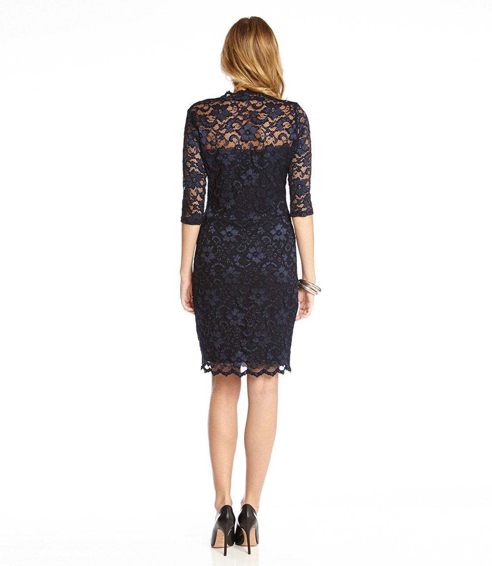 Petite Size V-Neck Scallop Lace Dress for Elegant Evenings Karen Kane Petite Size V-Neck Scallop Lace Dress for Elegant Evenings Karen Kane